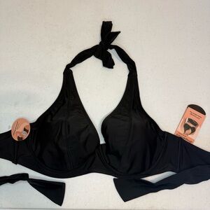 NWT Shapermint Black Full Coverage Halter Bikini Top Size L Swim, Beach, Cruise